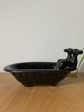 Vintage Black Ceramic Bathtub Soap Trinket Dish